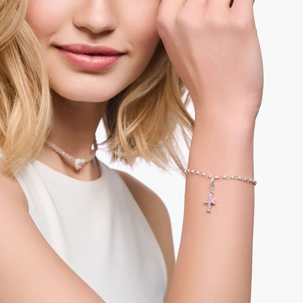 Thomas Sabo Silver Jewellery Thomas Sabo Sterling Silver Charmista Pink Zirconia Cross Charm