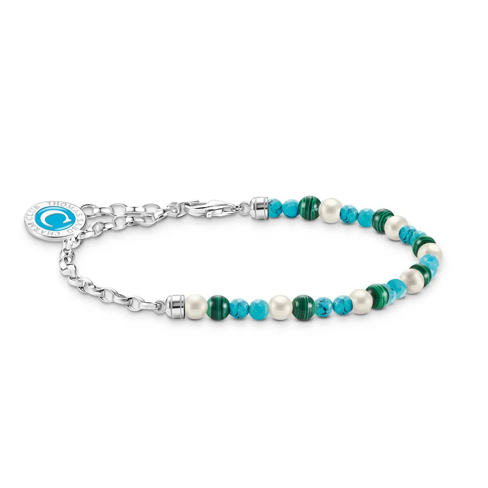 Thomas Sabo Silver Jewellery Thomas Sabo Sterling Silver Turquoise, Malachite, Pearl 16-19cm Bracelet