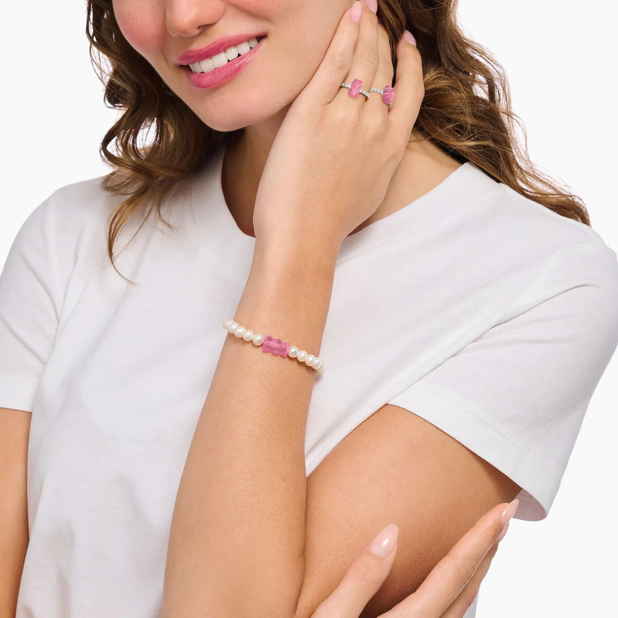 Thomas Sabo Womens Bracelets Pearl bracelet with pink Goldbear silver