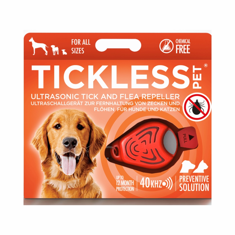 Tickless Ultrasonic Tick and Flea Repeller Pendant for Dogs and Cats (Orange)