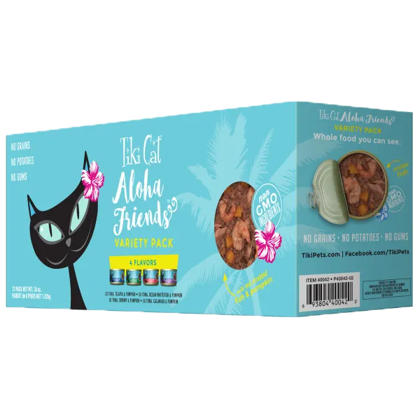Tiki Cat Aloha Friends Grain Free Variety Pack 4 Flavors 12/3 oz adult cat food, best cat food for adults