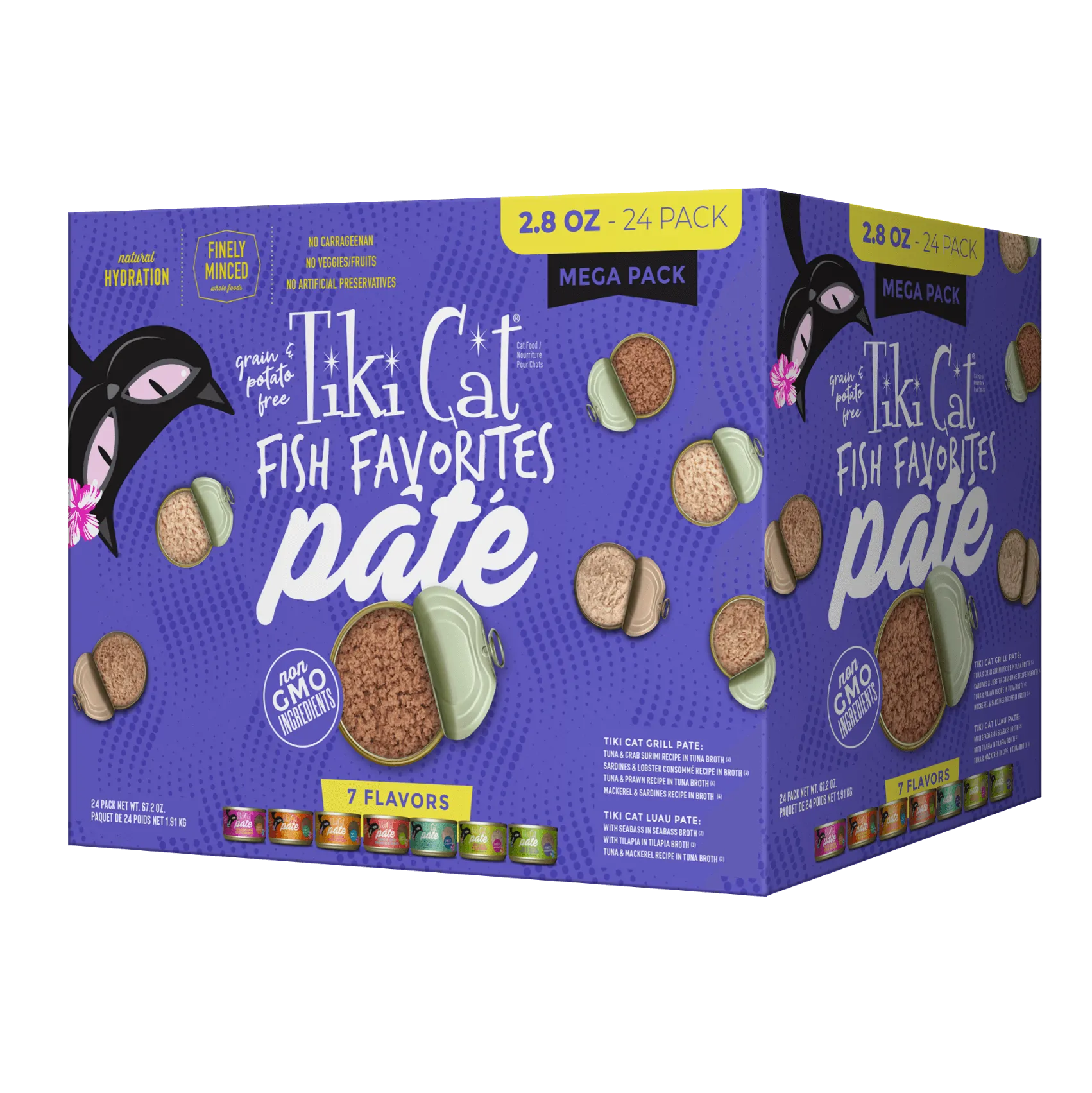 Tiki Cat Fish Favorites Pate Mega Pack 7-Flavour Box 24/2.8oz adult cat food, best cat food for adults