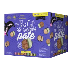 Tiki Cat Fish Favorites Pate Mega Pack 7-Flavour Box 24/2.8oz adult cat food, best cat food for adults