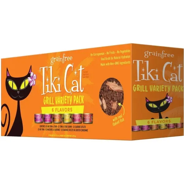 Tiki Cat Grain Free Grill Variety Pack 6 Flavors 12/2.8 oz adult cat food, best cat food for adults