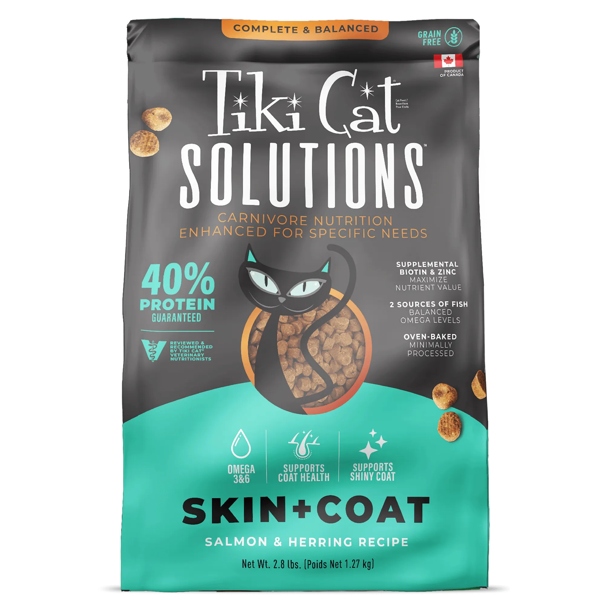 Tiki Cat Solutions Skin   Coat Baked Kibble: Salmon & Herring Recipe dry cat food, cat kibble