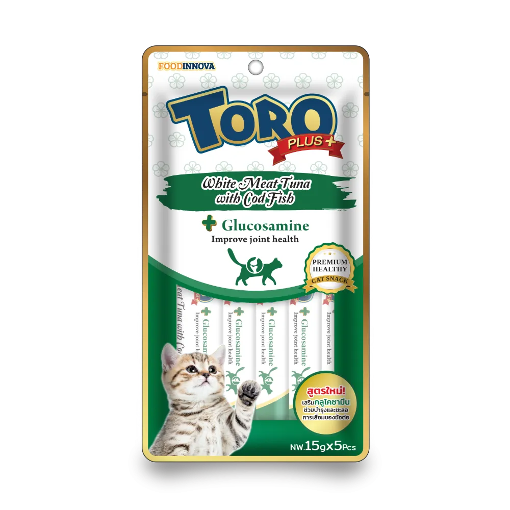 Toro Cat Treat Plus White Meat Tuna with Cod Fish and Glucosamine for Joint Health 75g (15g x 5pcs)