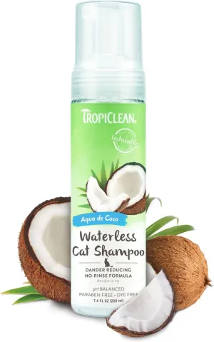 TropiClean Dry No Rinse Waterless Dander Reducing Cat & Kitten Shampoo cat grooming brush, cat shampoo
