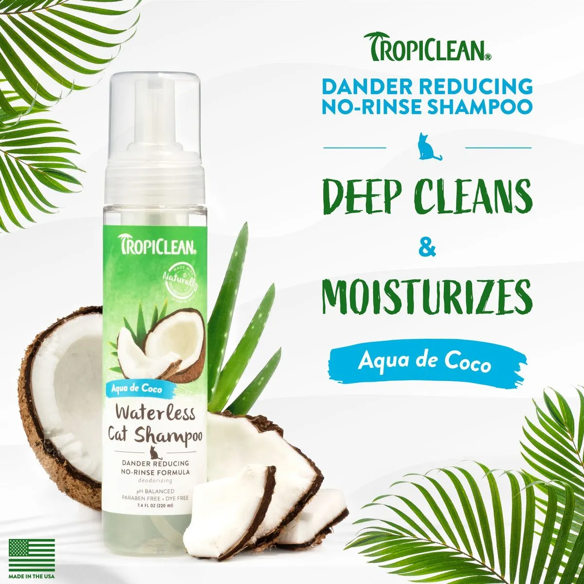 TropiClean Dry No Rinse Waterless Dander Reducing Cat & Kitten Shampoo
