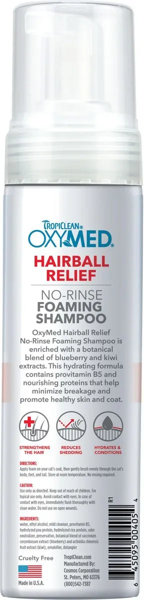 TropiClean OxyMed Hairball Remedy No Rinse Waterless Cat Shampoo