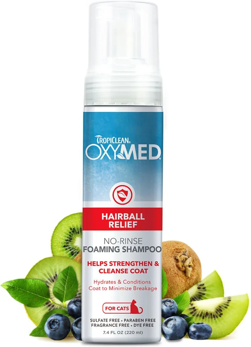 TropiClean OxyMed Hairball Remedy No Rinse Waterless Cat Shampoo cat grooming brush, cat shampoo