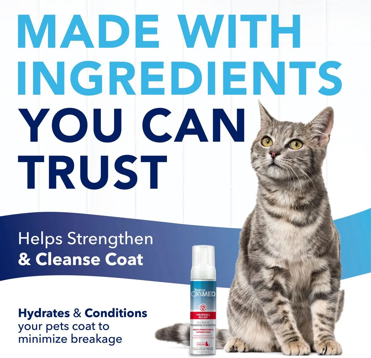 TropiClean OxyMed Hairball Remedy No Rinse Waterless Cat Shampoo