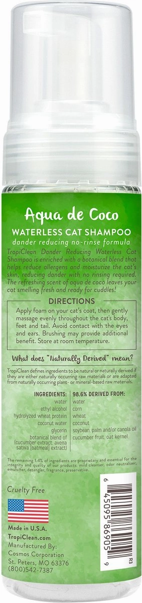 TropiClean Dry No Rinse Waterless Dander Reducing Cat & Kitten Shampoo