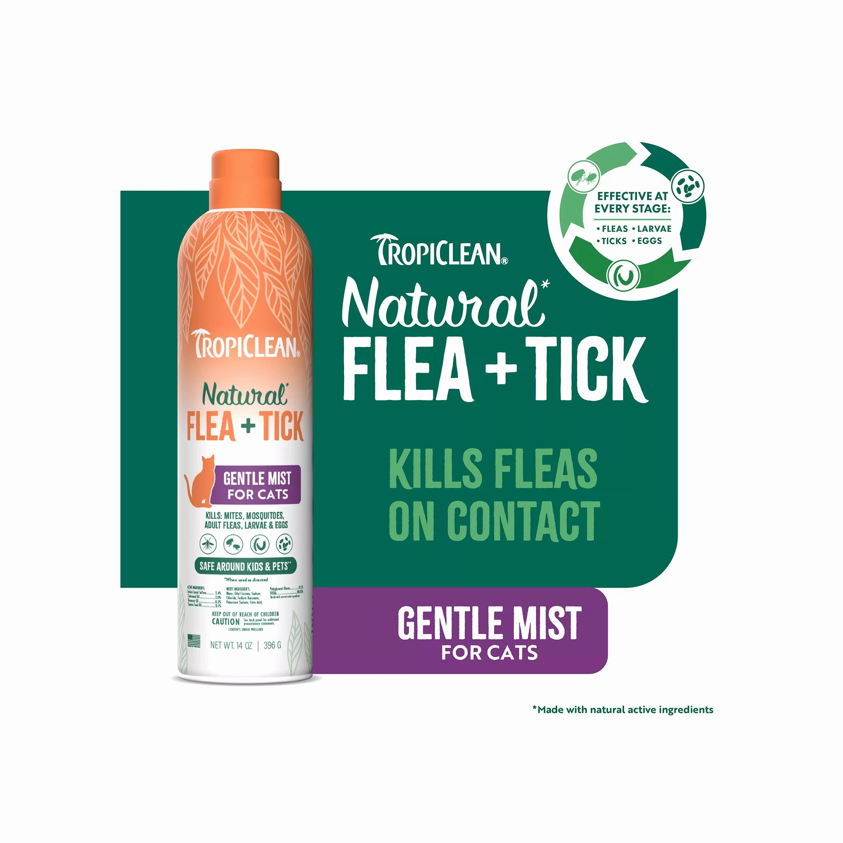 TropiClean Natural Flea & Tick Gentle Spray Mist for Cats