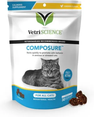 VetriScience Composure Chicken Liver Flavored Soft Chews Calming Supplement for Cats soft cat treats, chewy cat snacks
