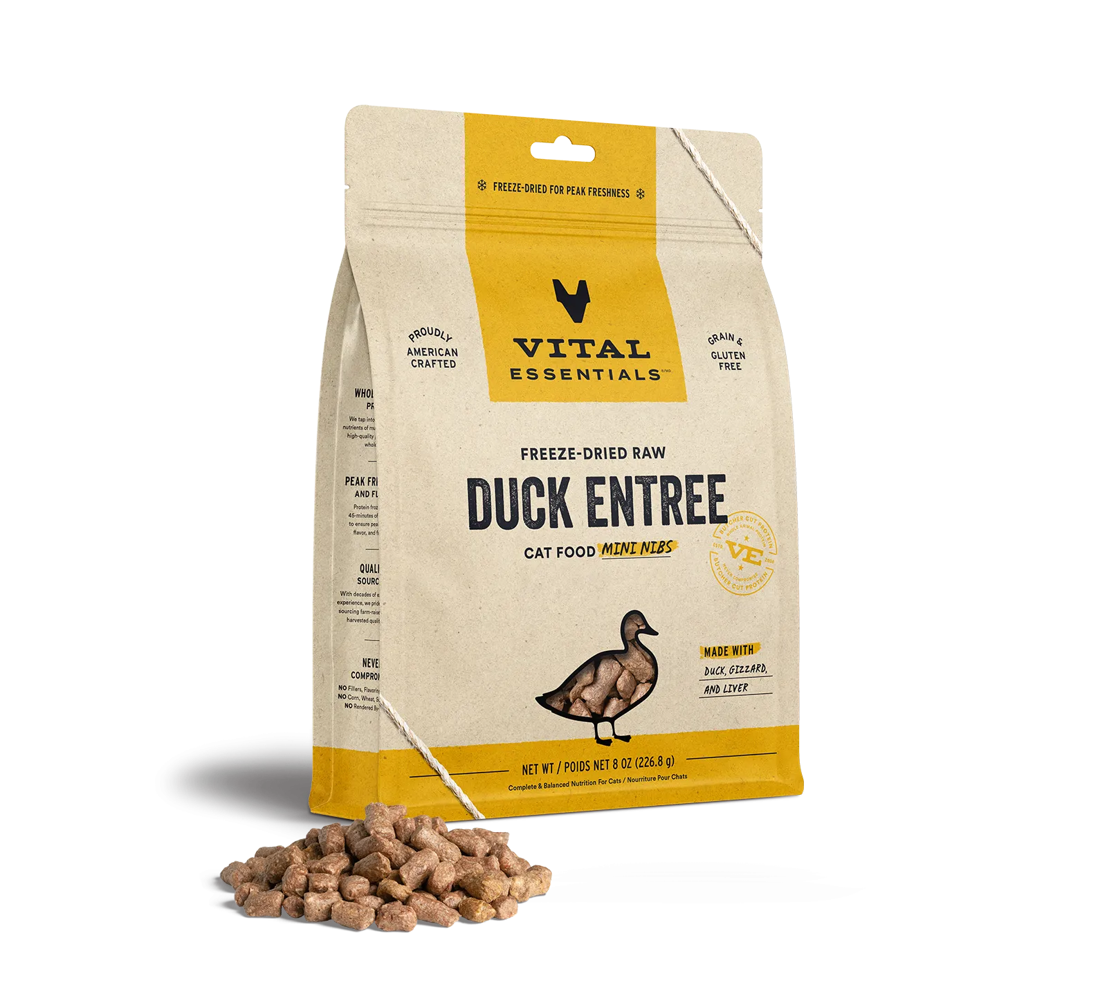 Vital Essentials Duck Entree Mini Nibs Freeze-Dried Raw Cat Food freeze dried cat food, raw cat food