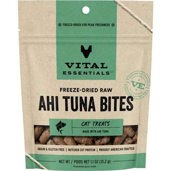 Vital Essentials Freeze Dried Ahi Tuna Bites 1.1OZ | Cat cat treats, natural cat treats