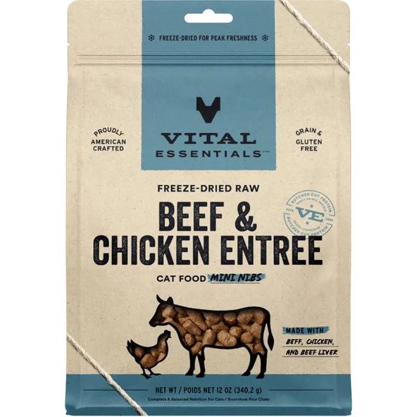 Vital Essentials Freeze Dried Beef & Chicken Mini Nibs 12OZ | Cat dry cat food, cat kibble
