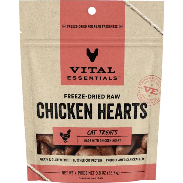 Vital Essentials Freeze Dried Chicken Hearts 0.8OZ | Cat cat treats, natural cat treats