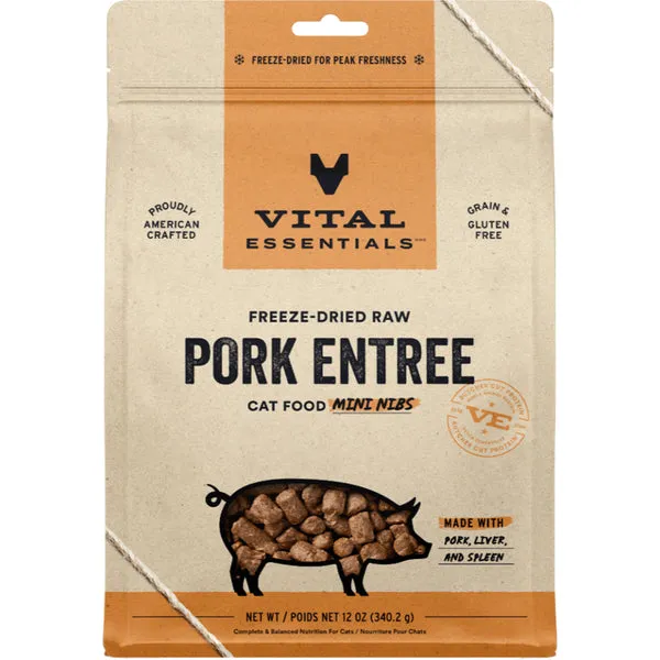 Vital Essentials Freeze Dried Pork Mini Nibs 12OZ | Cat adult cat food, best cat food for adults