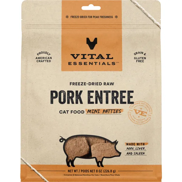 Vital Essentials Freeze Dried Pork Mini Patties 8OZ | Cat dry cat food, cat kibble