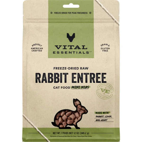 Vital Essentials Freeze Dried Rabbit Mini Nibs 12OZ | Cat adult cat food, best cat food for adults