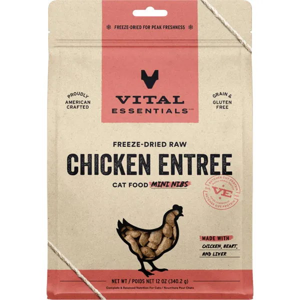 Vital Essentials Freeze Dried Raw Chicken Mini Nibs 12OZ | Cat adult cat food, best cat food for adults