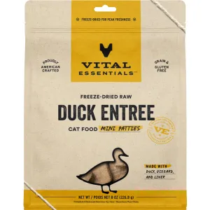 Vital Essentials Freeze Dried Raw Duck Mini Patties 8OZ | Cat adult cat food, best cat food for adults