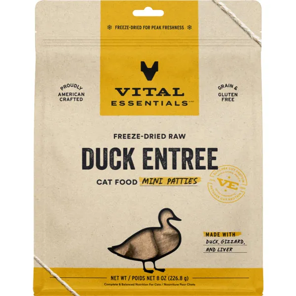 Vital Essentials Freeze Dried Raw Duck Mini Patties 8OZ | Cat dry cat food, cat kibble