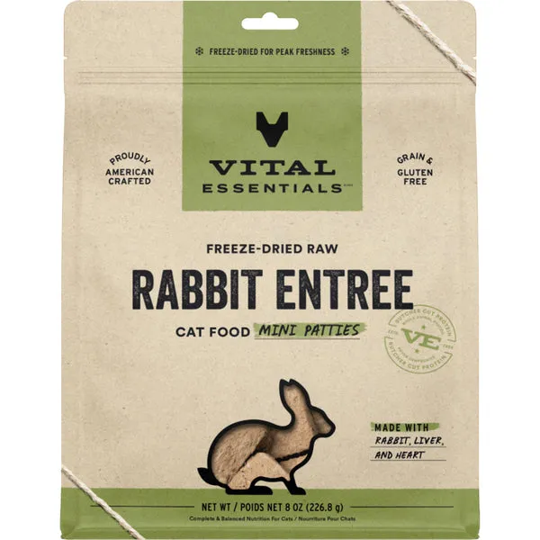 Vital Essentials Freeze Dried Raw Rabbit Mini Patties 8OZ | Cat dry cat food, cat kibble