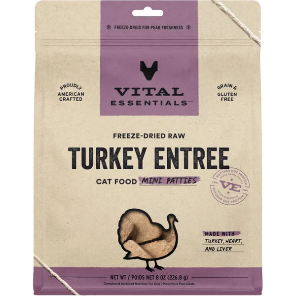 Vital Essentials Freeze Dried Raw Turkey Mini Patties 8OZ | Cat dry cat food, cat kibble