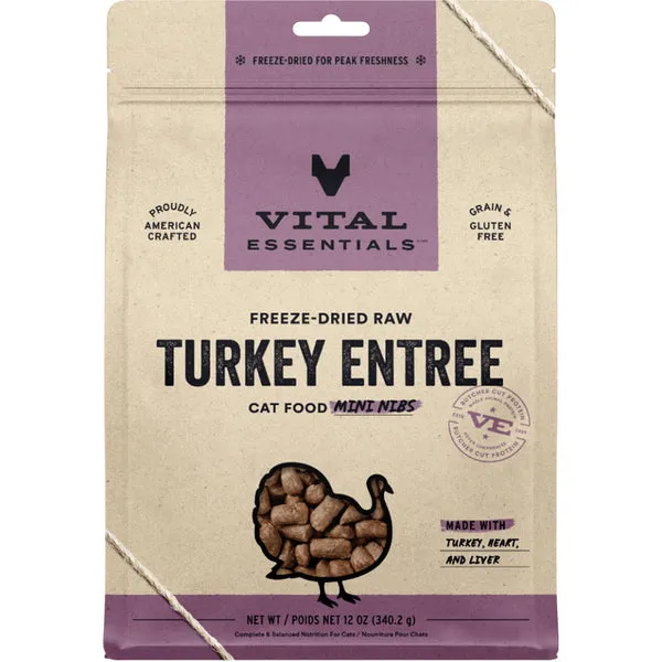 Vital Essentials Freeze Dried Turkey Mini Nibs 12OZ | Cat dry cat food, cat kibble