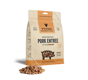 Vital Essentials Pork Entree Mini Nibs Freeze-Dried Raw Cat Food raw food for cats, raw meat cat diet