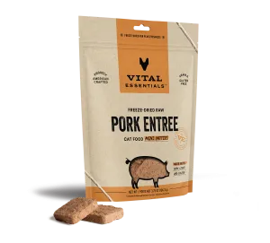 Vital Essentials Pork Entree Mini Patties Freeze-Dried Raw Cat Food raw food for cats, raw meat cat diet