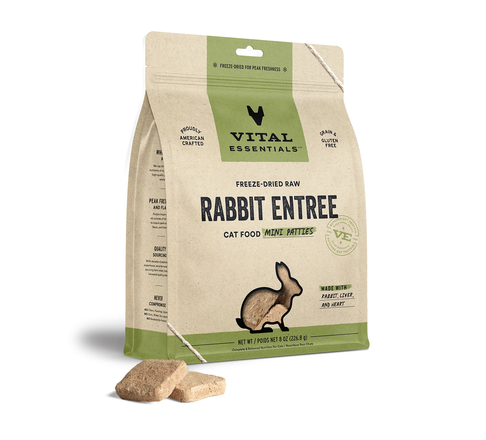 Vital Essentials Rabbit Entree Mini Patties Freeze-Dried Raw Cat Food