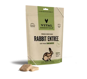 Vital Essentials Rabbit Entree Mini Patties Freeze-Dried Raw Cat Food raw food for cats, raw meat cat diet