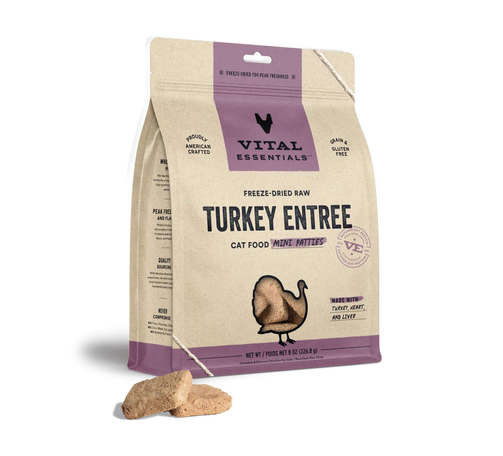 Vital Essentials Turkey Entree Mini Patties Freeze-Dried Raw Cat Food