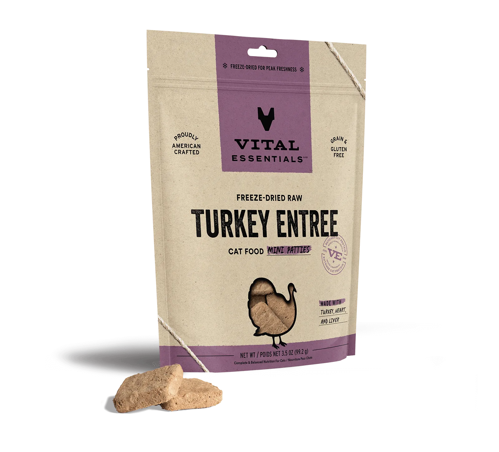 Vital Essentials Turkey Entree Mini Patties Freeze-Dried Raw Cat Food freeze dried cat food, raw cat food