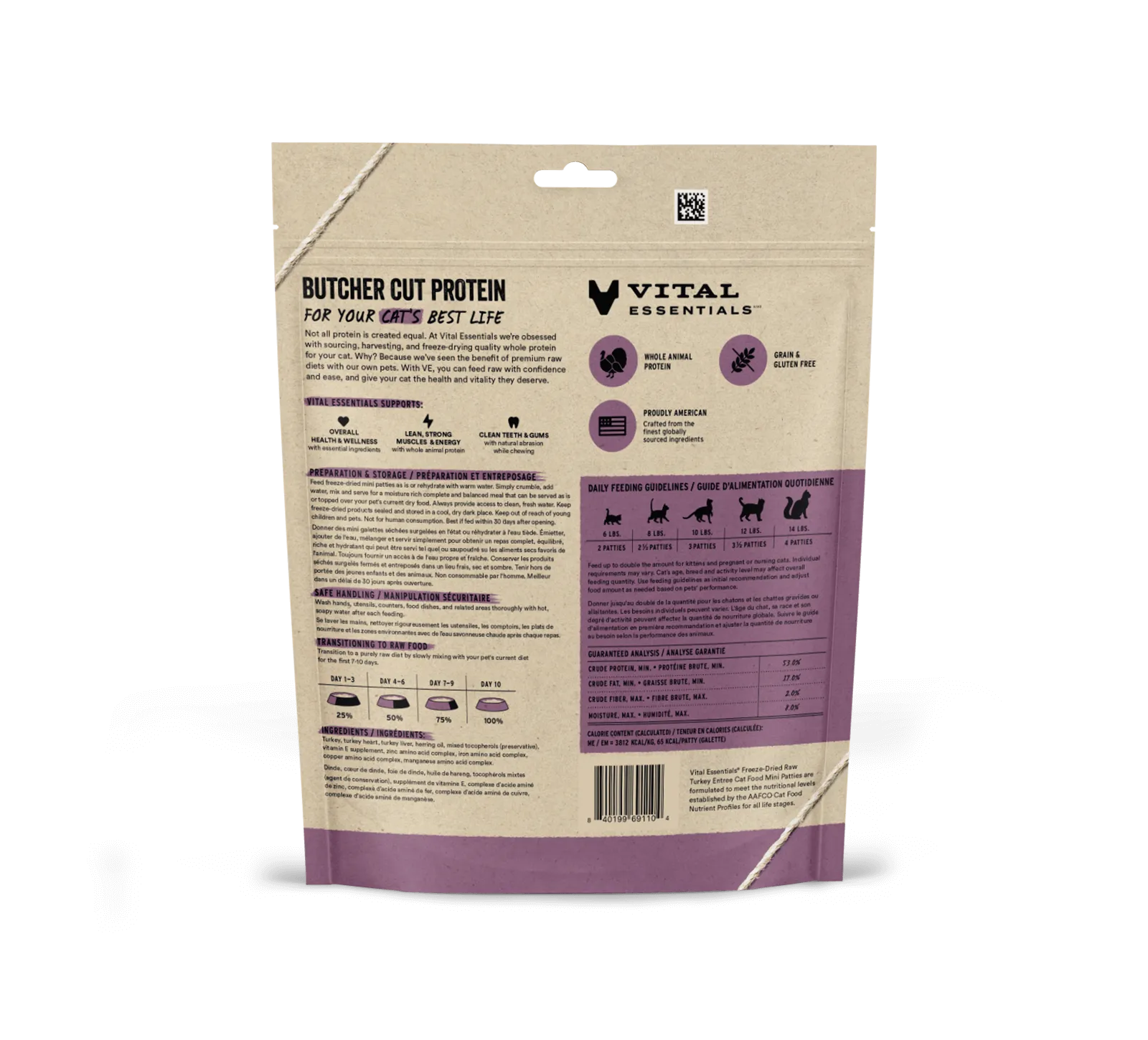 Vital Essentials Turkey Entree Mini Patties Freeze-Dried Raw Cat Food