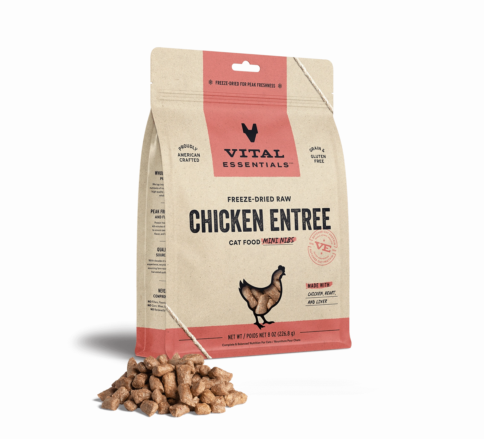Vital Essentials Chicken Entree Mini Nibs Freeze-Dried Raw Cat Food healthy cat food, premium dry cat food