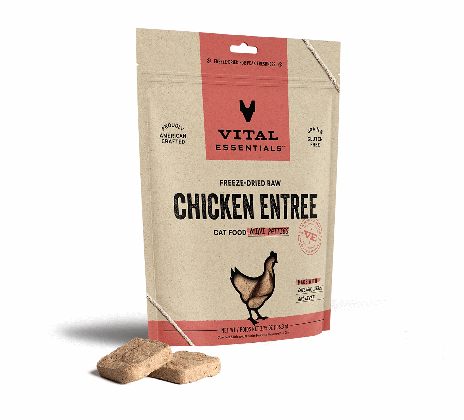 Vital Essentials Chicken Entree Mini Patties Freeze-Dried Raw Cat Food healthy cat food, premium dry cat food