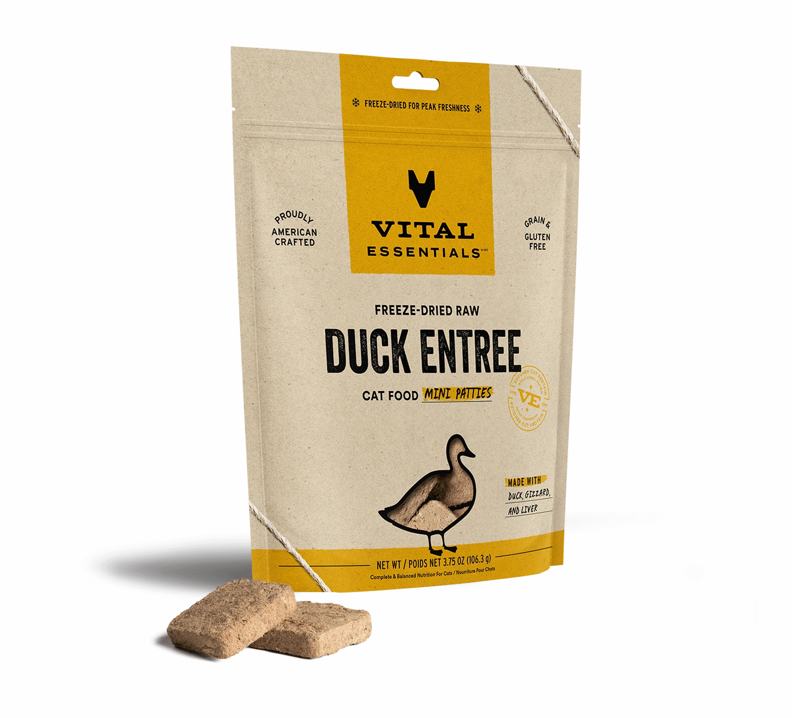 Vital Essentials Duck Entree Mini Patties Freeze-Dried Raw Cat Food healthy cat food, premium dry cat food