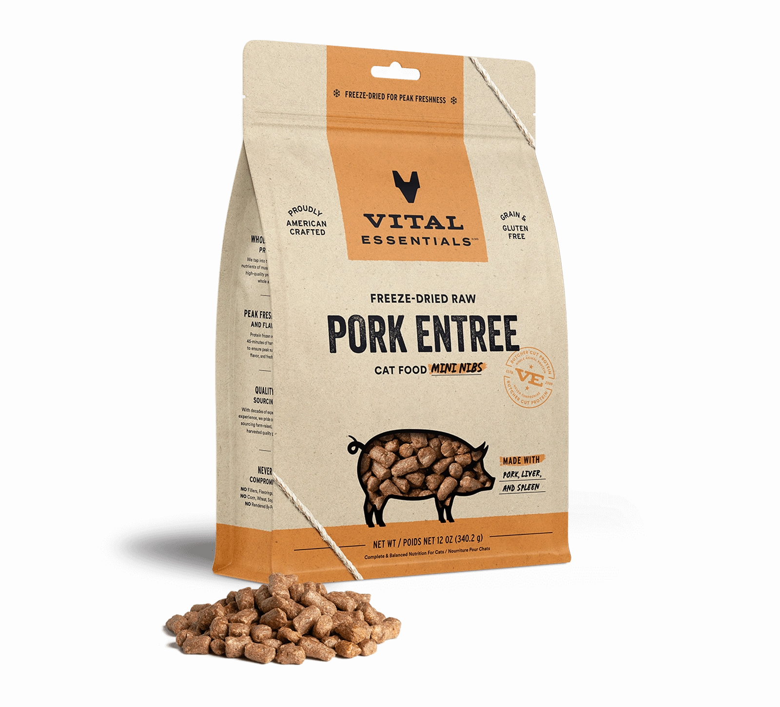 Vital Essentials Pork Entree Mini Nibs Freeze-Dried Raw Cat Food