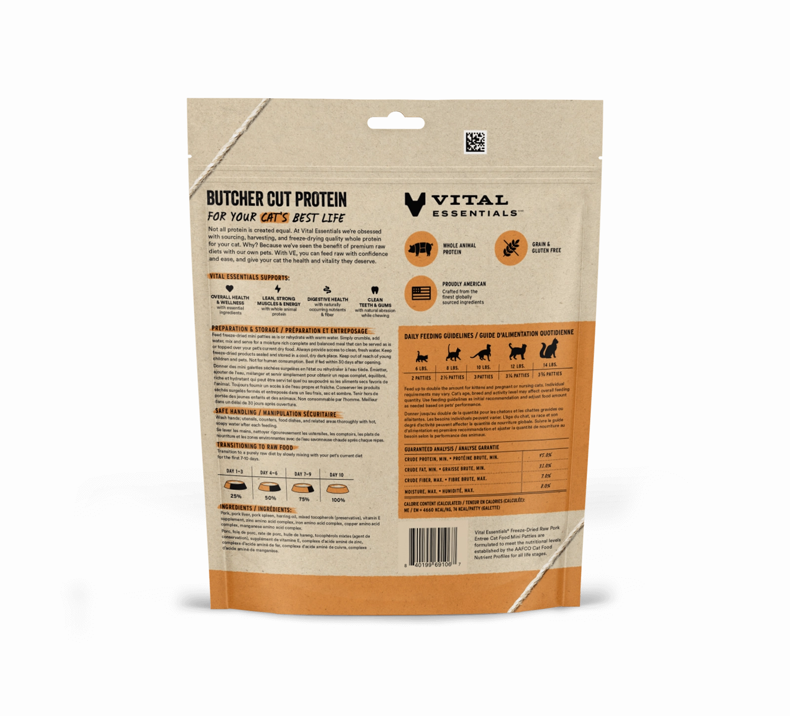 Vital Essentials Pork Entree Mini Patties Freeze-Dried Raw Cat Food