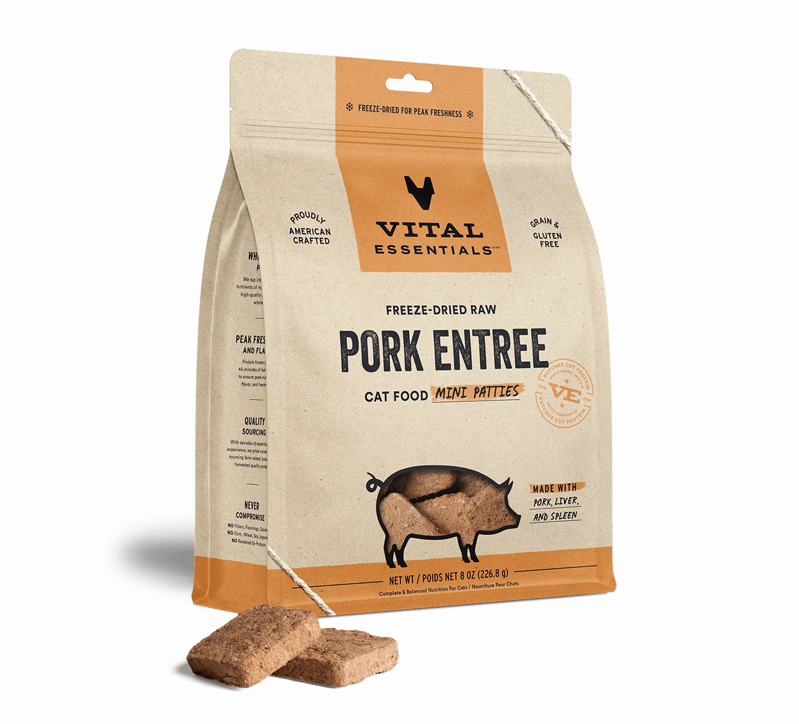 Vital Essentials Pork Entree Mini Patties Freeze-Dried Raw Cat Food