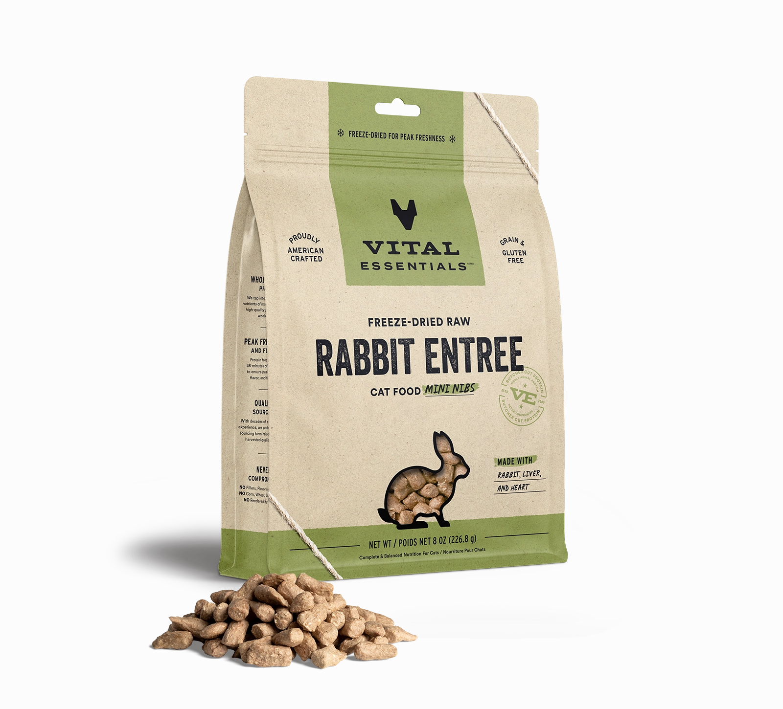 Vital Essentials Rabbit Entree Mini Nibs Freeze-Dried Raw Cat Food healthy cat food, premium dry cat food