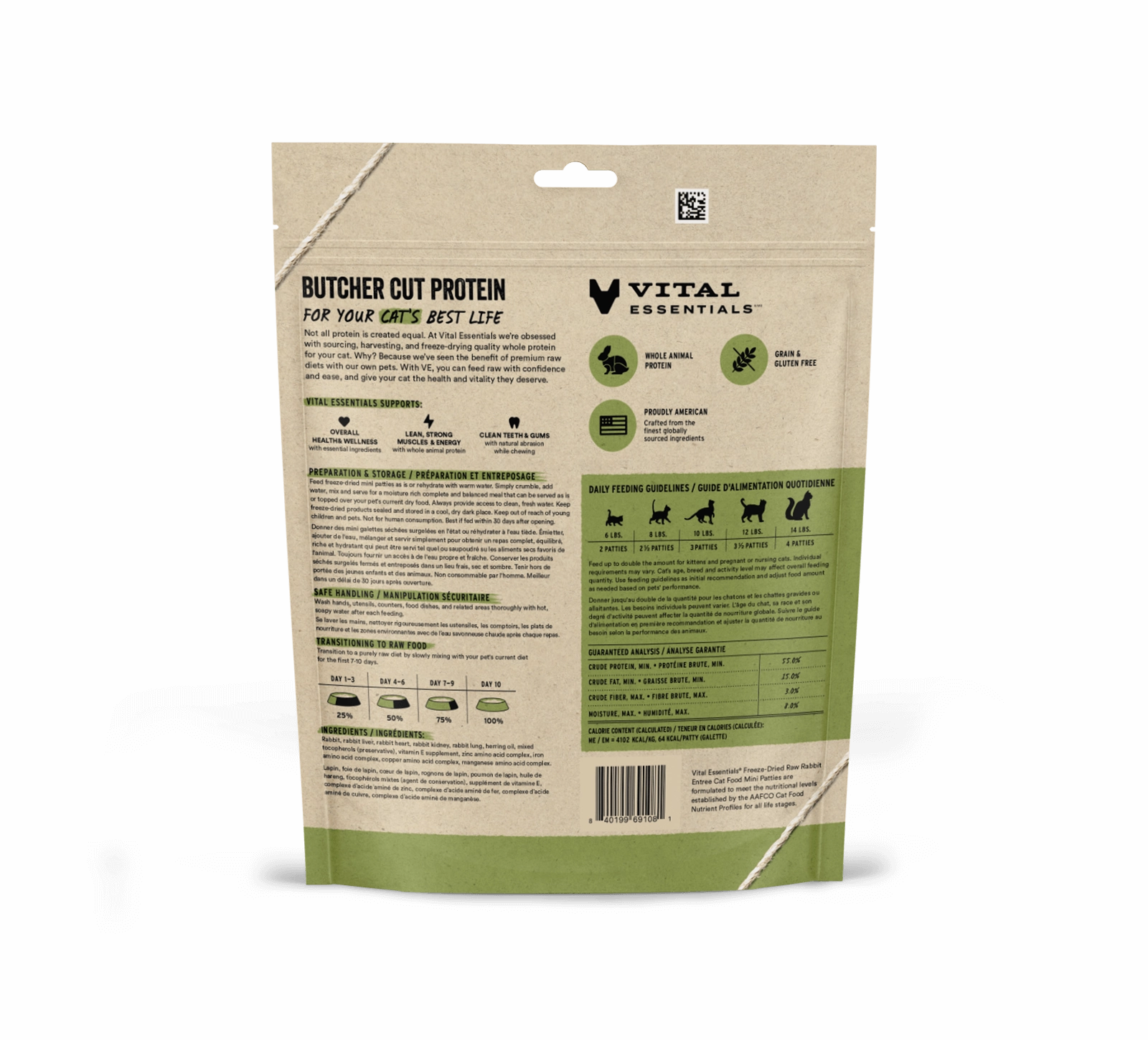 Vital Essentials Rabbit Entree Mini Patties Freeze-Dried Raw Cat Food
