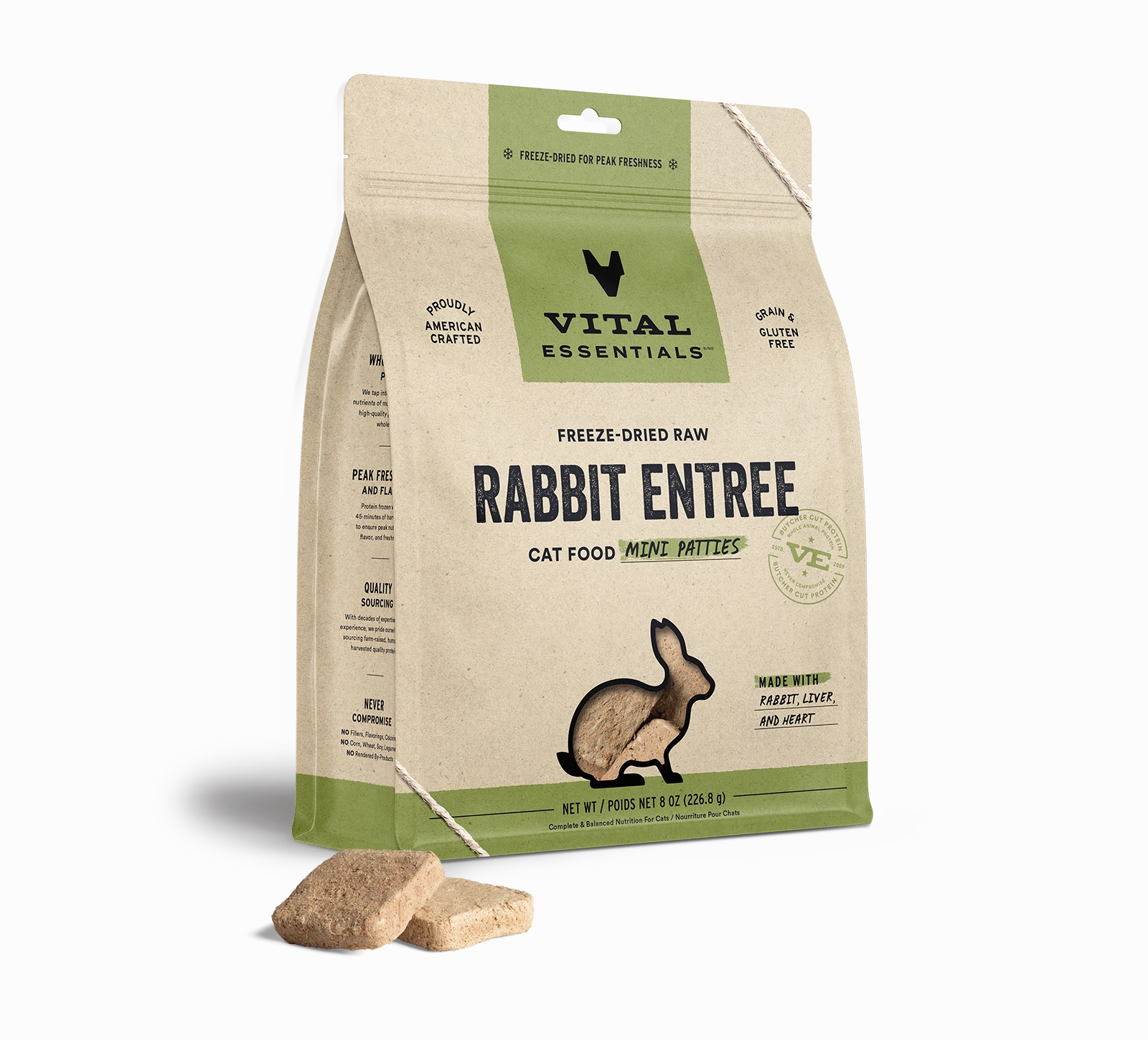 Vital Essentials Rabbit Entree Mini Patties Freeze-Dried Raw Cat Food