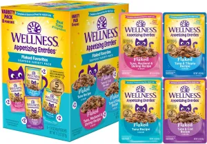 Wellness Appetizing Entrees Flaked Seafood Variety Pack Pouches Wet Cat Food (8 pack) grain free cat food, no grain dry cat food