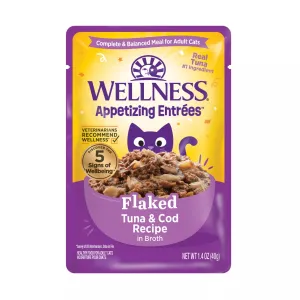 Wellness Appetizing Entrees Flaked Tuna & Cod Wet Cat Food Pouch wet cat food, canned cat food
