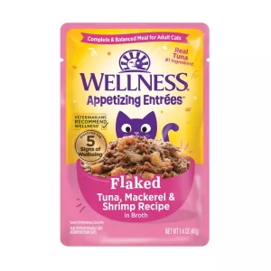 Wellness Appetizing Entrees Flaked Tuna, Mackerel & Shrimp Wet Cat Food Pouch wet cat food, canned cat food